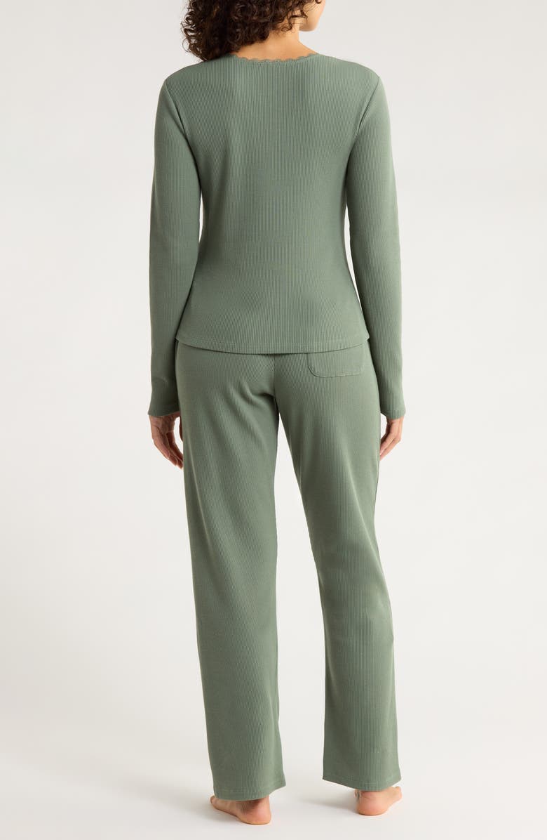 Papinelle Claire Waffle Knit Pajamas, Alternate, color, Moss