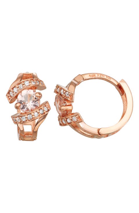 10K Gold Morganite & Diamond Huggie Hoop Earrings
