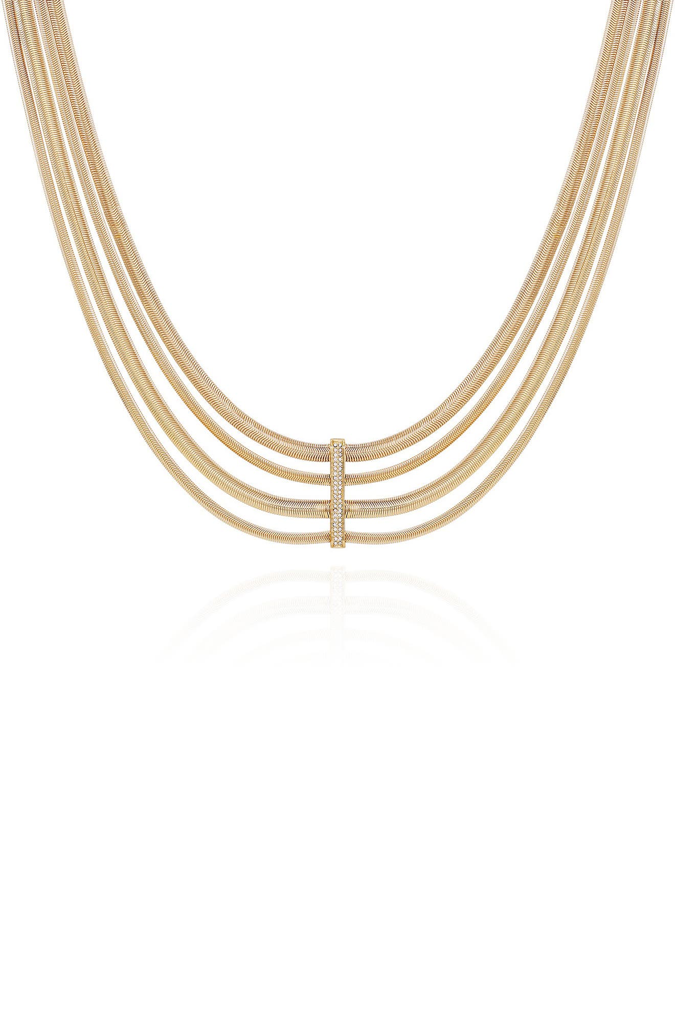 Vince Camuto Pavé Crystal Layered Herringbone Chain Necklace