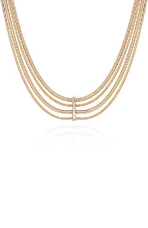Pavé Crystal Layered Herringbone Chain Necklace