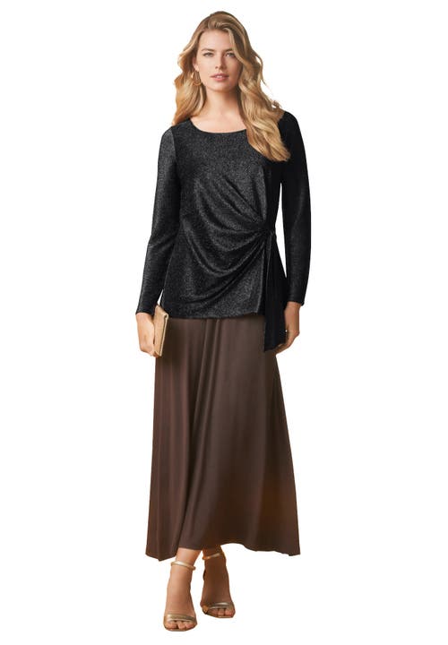 Jessica London Shimmery Side-gathered Tunic In Black