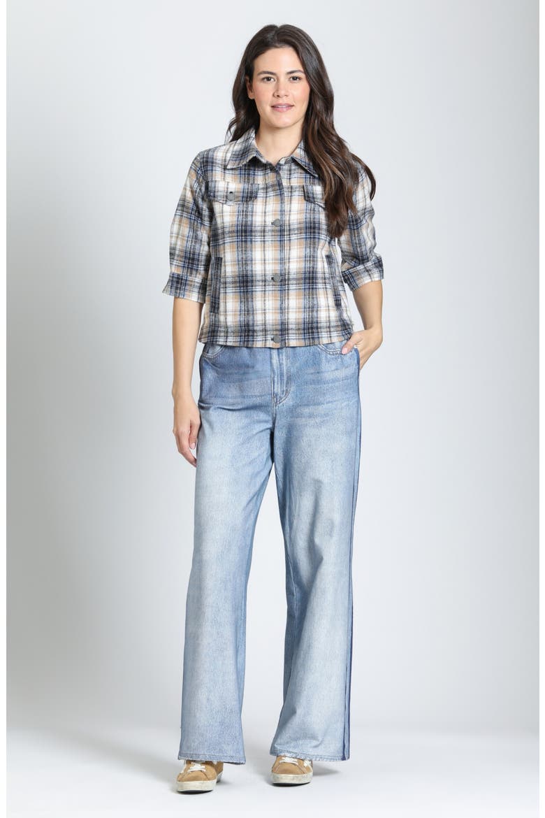 Check Cropped Jacket with Elbow Sleeves, Alternate, color, TOFFEE WINDOWPANE
