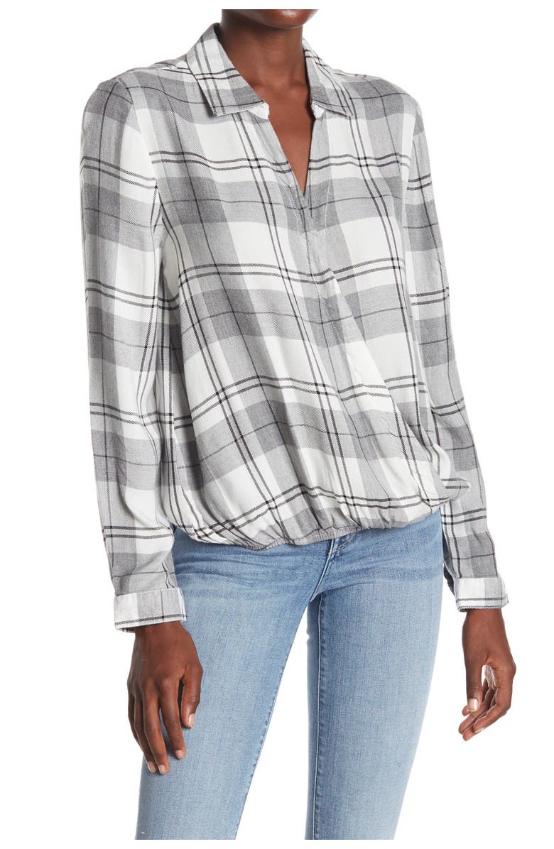 beachlunchlounge Harper Wrap Front Bias Plaid Top, Main, color,