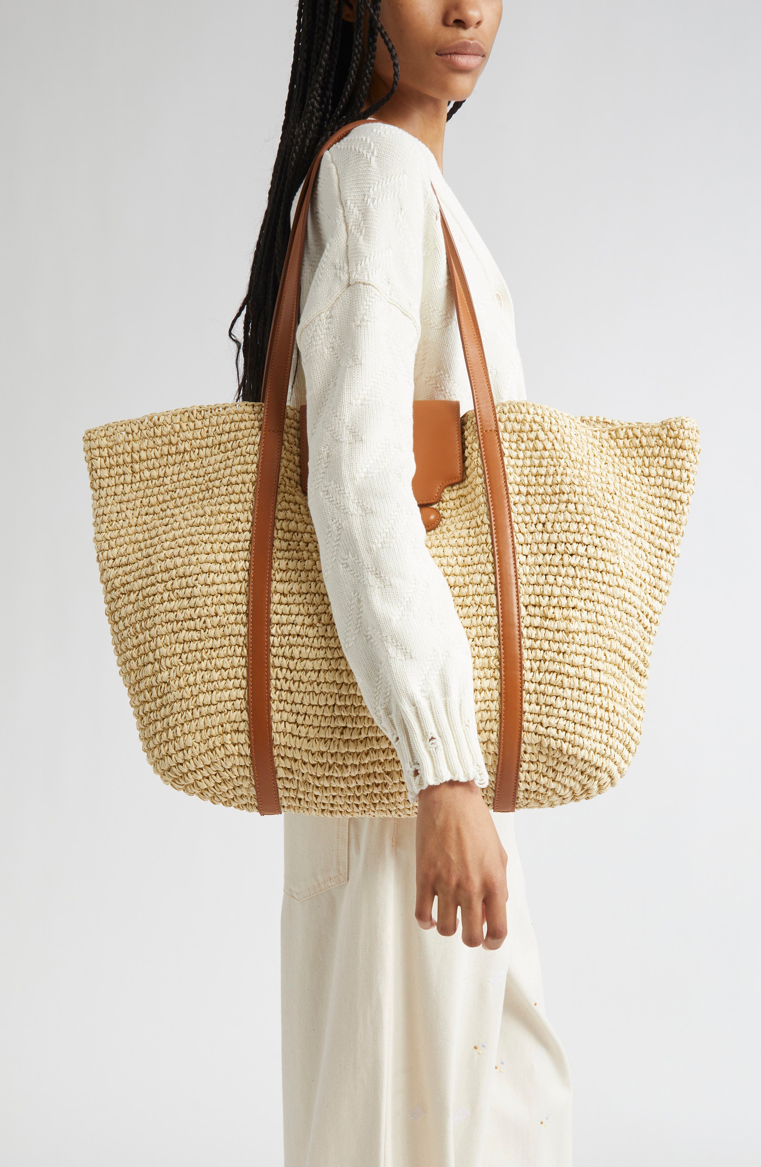 Marni Medium Trunkaroo Woven Tote, Alternate, color, Natural