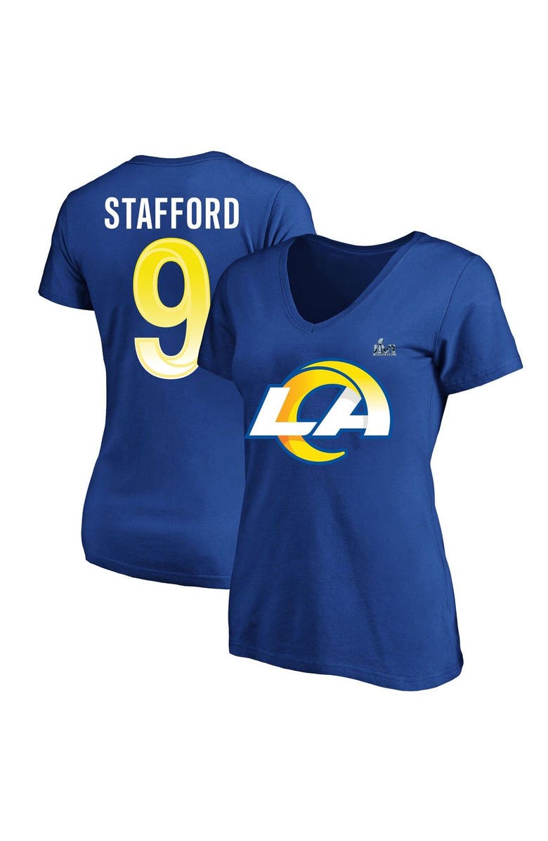 FANATICS Women's Fanatics Branded Matthew Stafford Royal Los Angeles Rams Super Bowl LVI Plus Size Name & Number V-Neck T-Shirt, Main, color, 