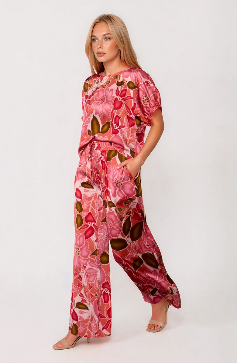 MELLODAY Satin Wide Leg Pants, Alternate, color, Red Multi