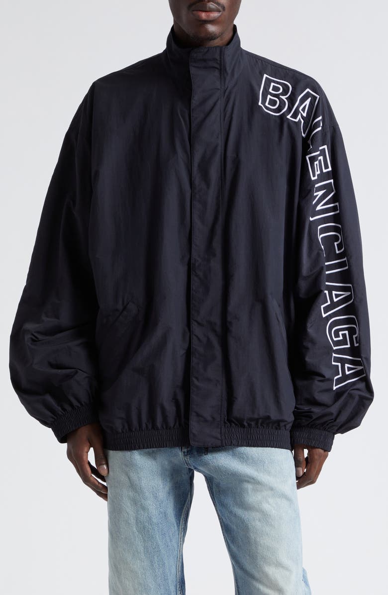 Balenciaga Oversize Logo Embroidered Track Jacket, Main, color,