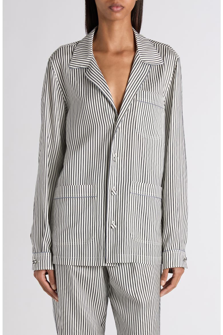 Stripe Silk Button-Up Pajama Shirt, Main, color, BLACK/ WHITE