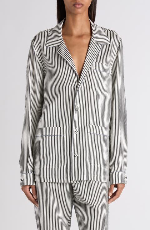 Stripe Silk Button-Up Pajama Shirt