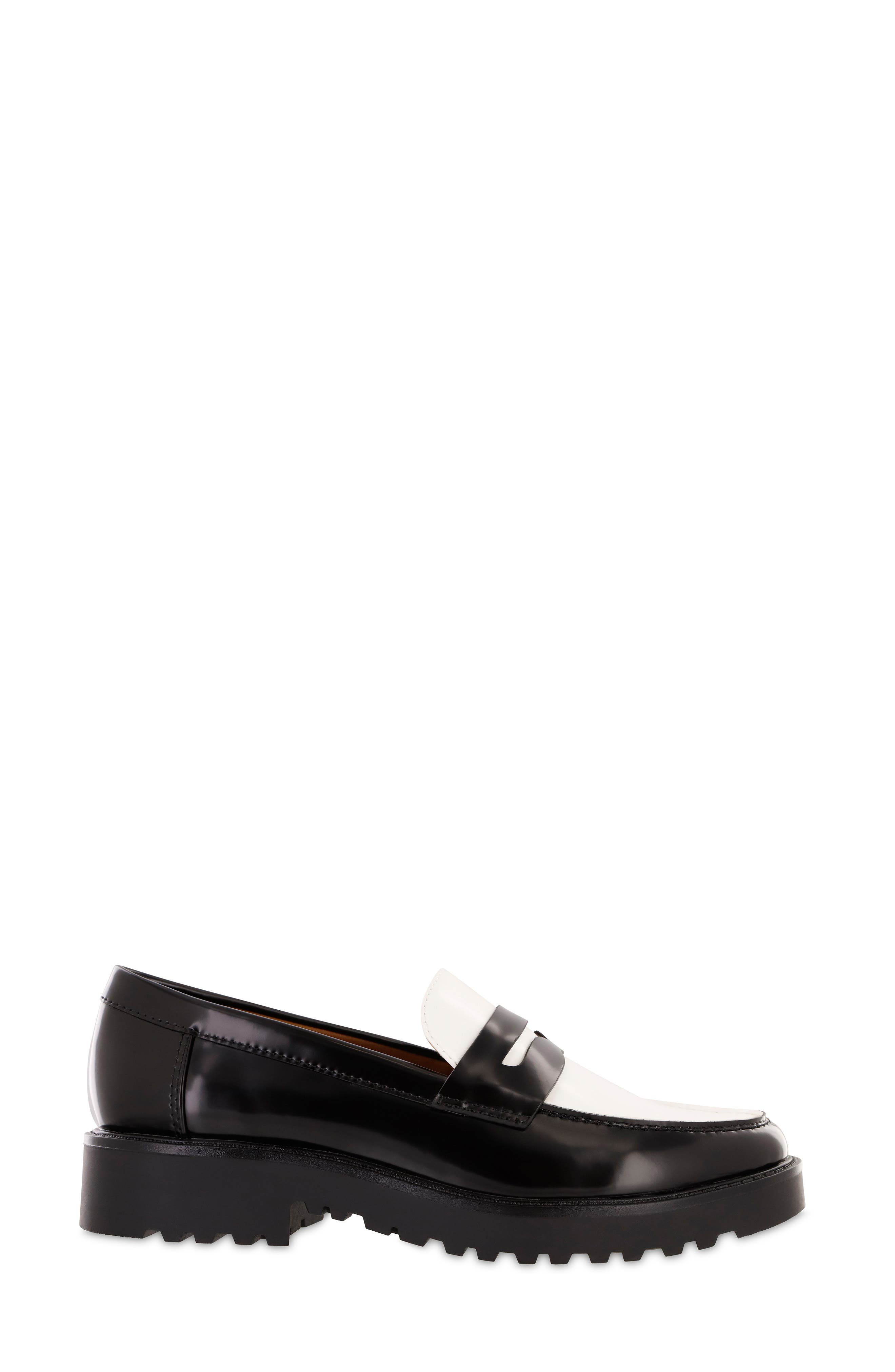 Hali Lug Sole Penny Loafer, Alternate, color, BLACK/ WHITE