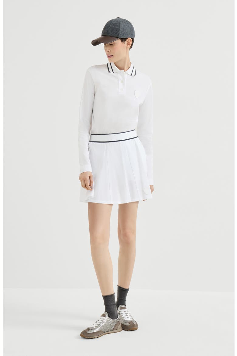 Stretch cotton piqué polo shirt with logo, Alternate, color, White