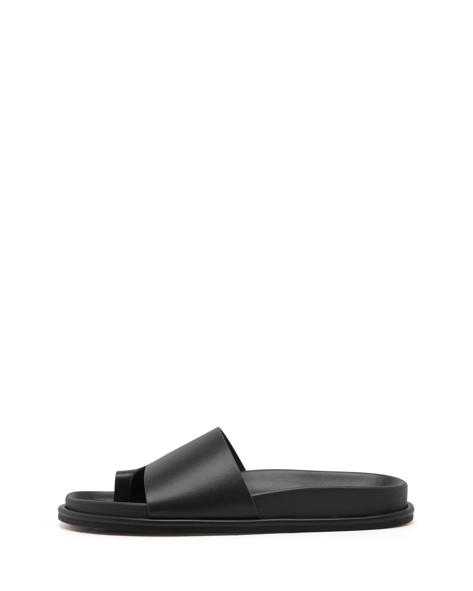 Myles open round toe sandal, Alternate, color, Black Smooth Pu