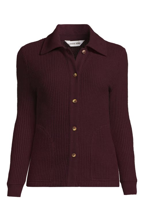 Lands' End Waffle Relaxed Long Sleeve Shirt Jacket In Burgundy
