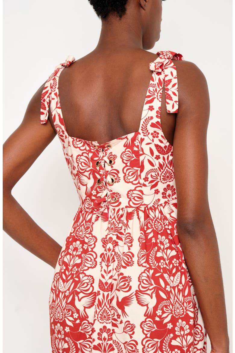 The Backbone Stretch Cotton Midi Sundress, Alternate, color, RED FOLK PAISLEY