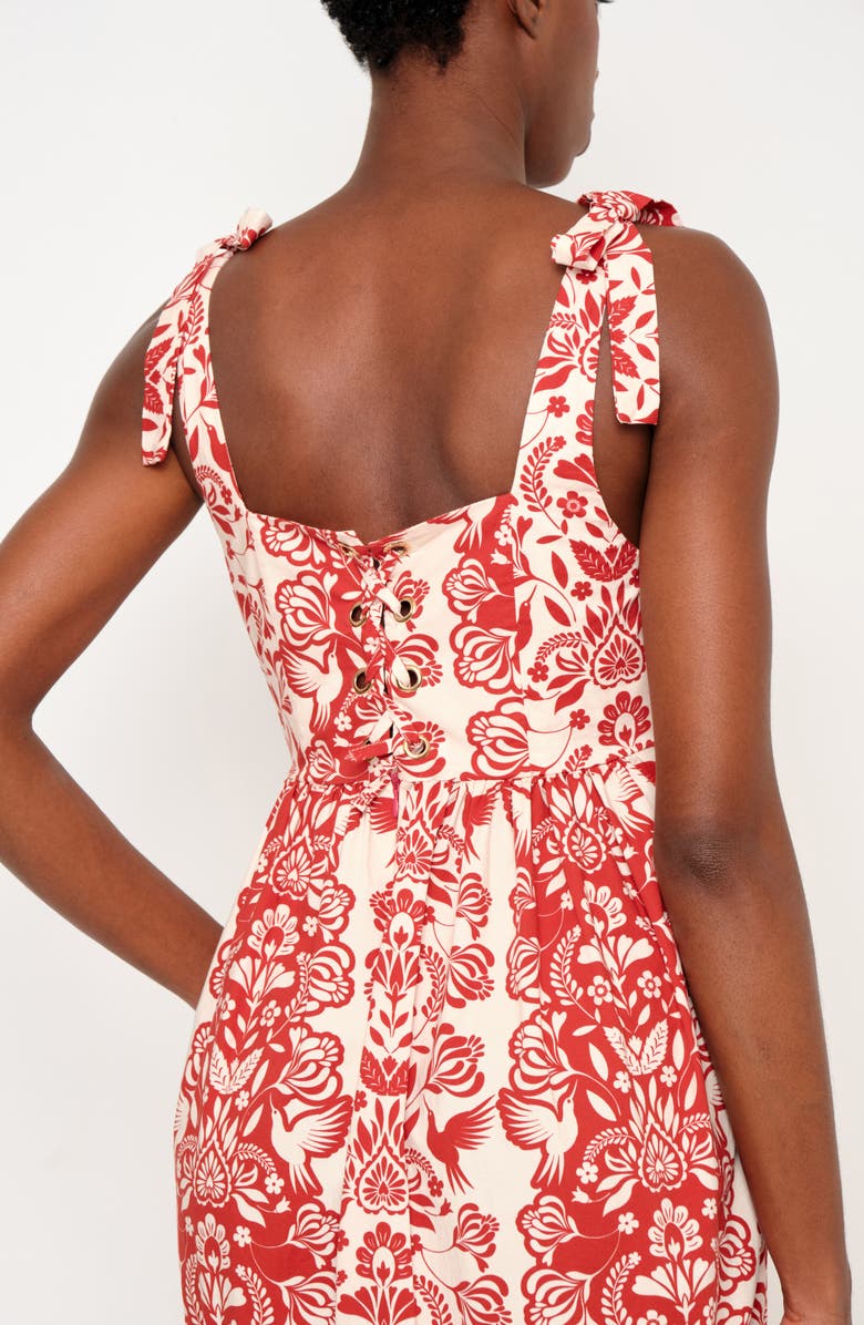 The Lulo Project The Backbone Stretch Cotton Midi Sundress, Alternate, color, Red Folk Paisley