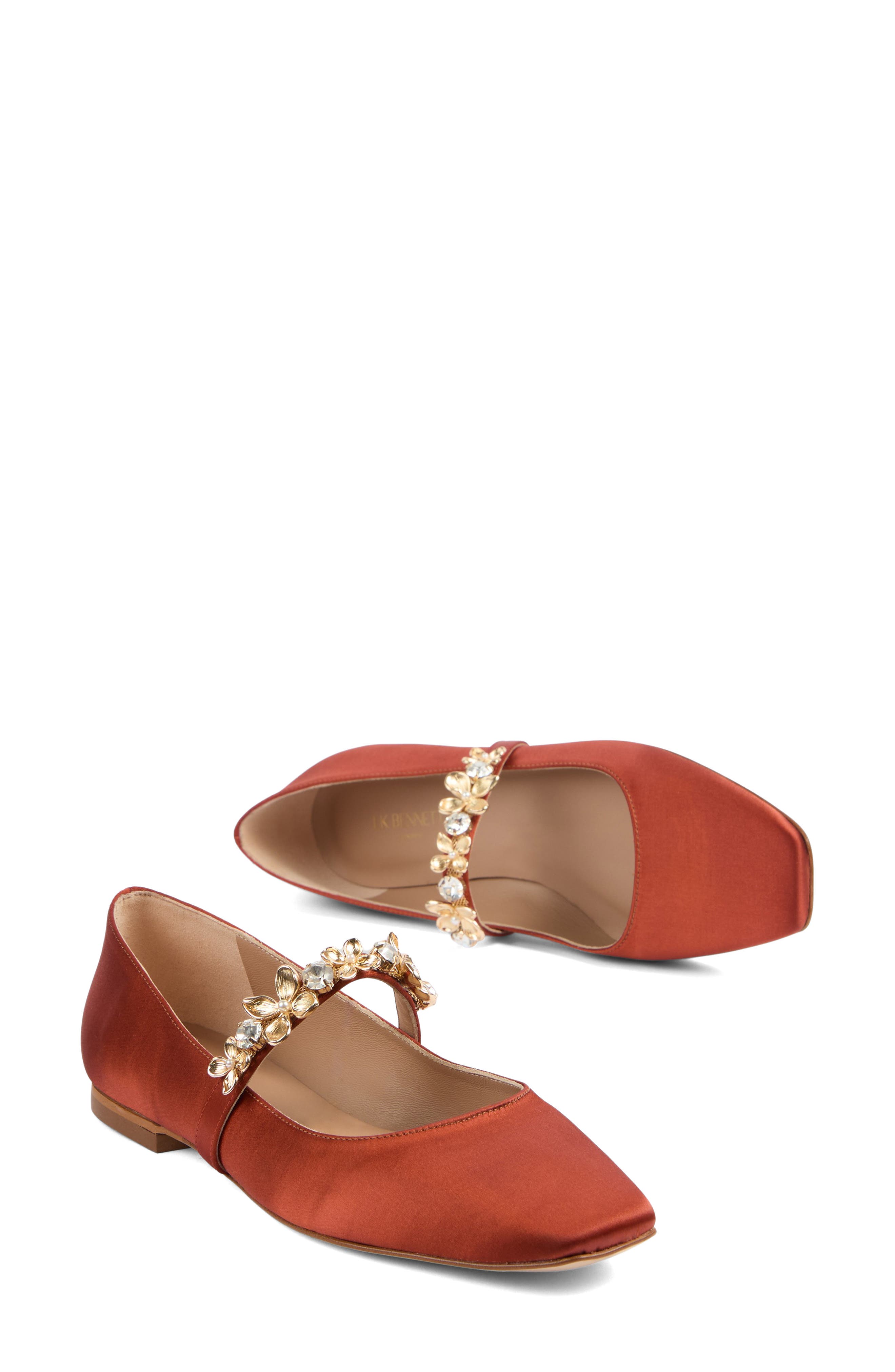 Amber Flower Trim Mary Jane Flat, Alternate, color, ORANGE