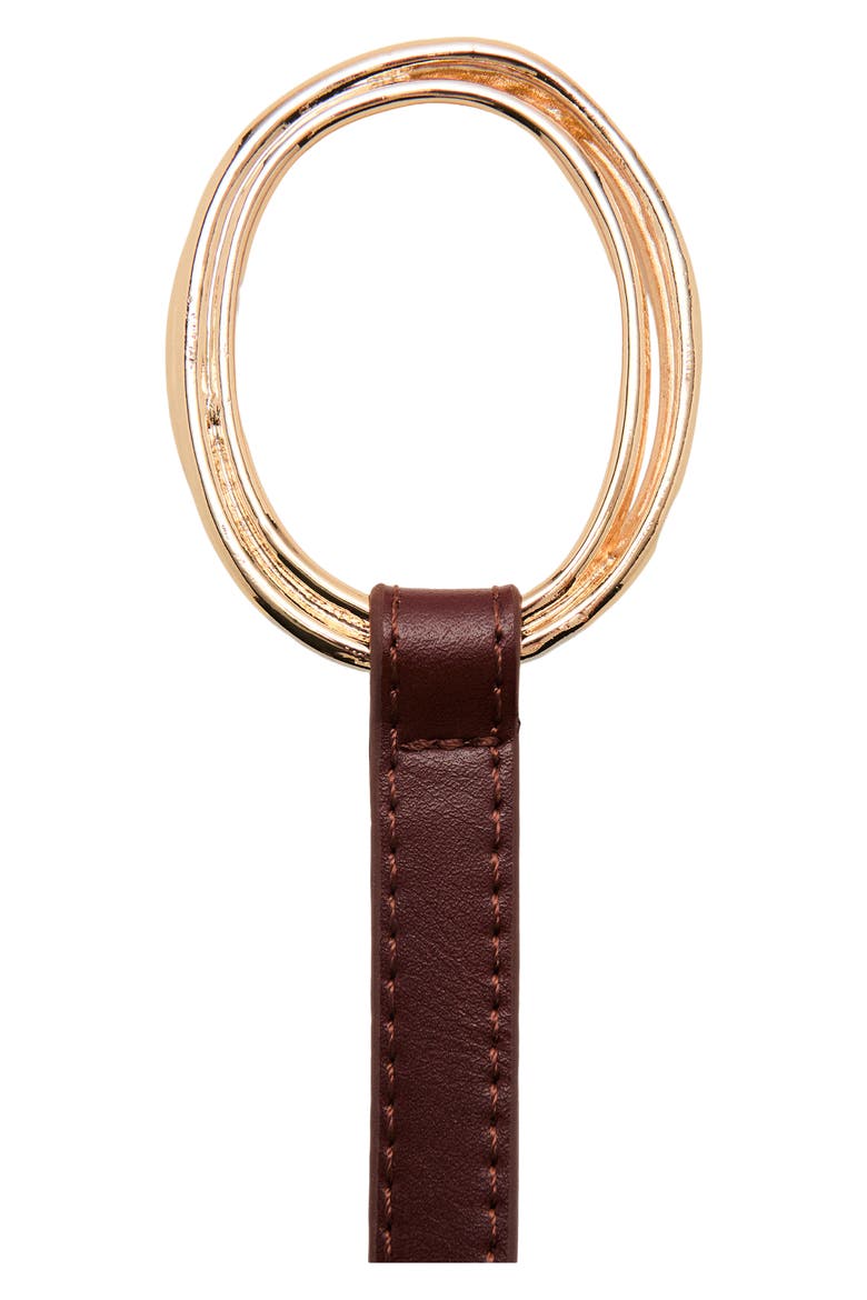 Maxi Buckle Thin Faux Leather Belt, Alternate, color, BROWN