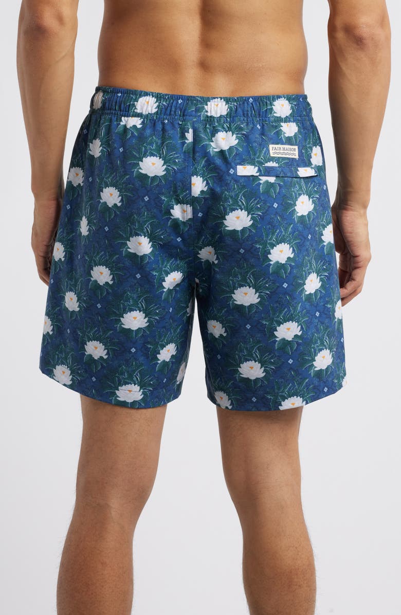 Fair Harbor The Bayberry Floral Swim Trunks, Alternate, color, Navy White Lotus Wl