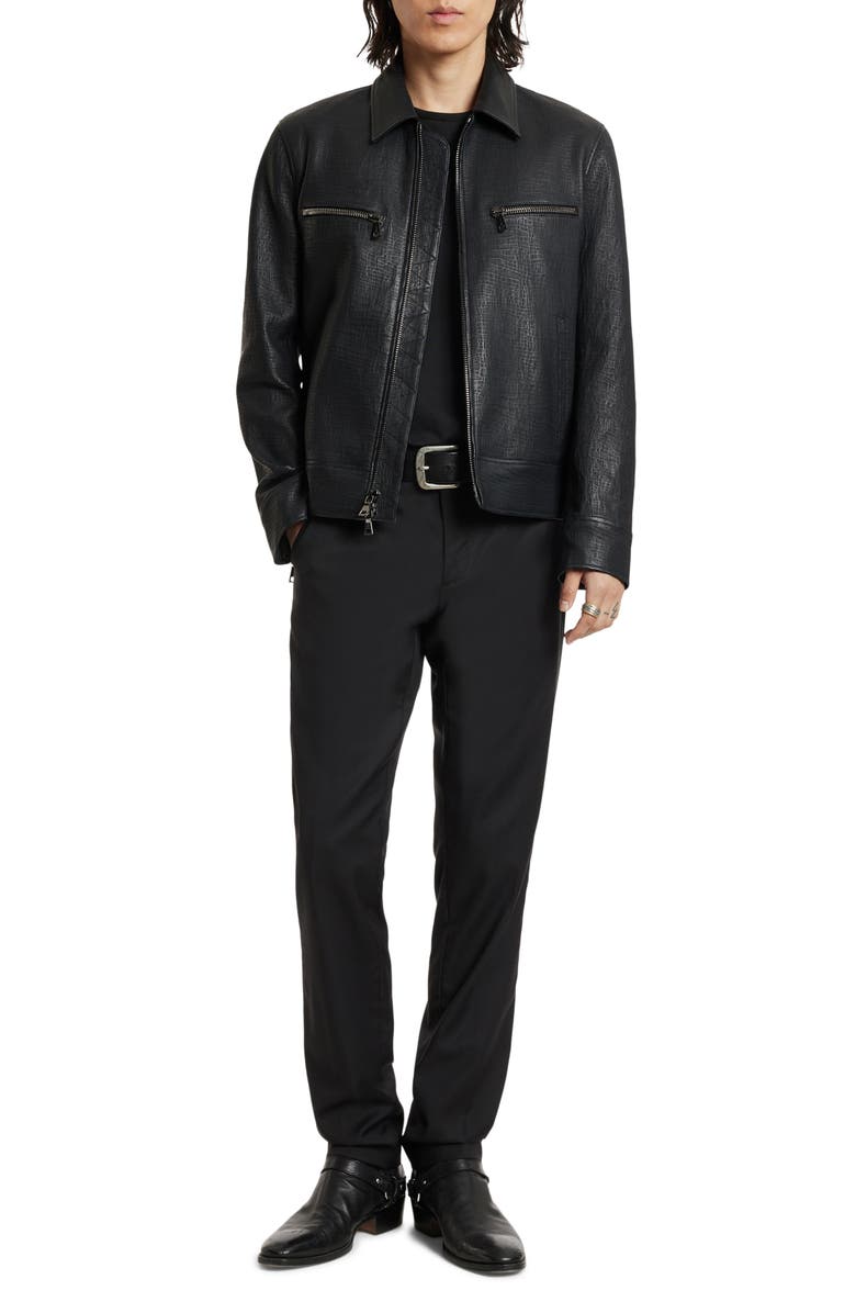 John Varvatos Tilden Embossed Leather Jacket, Alternate, color, Steel Grey