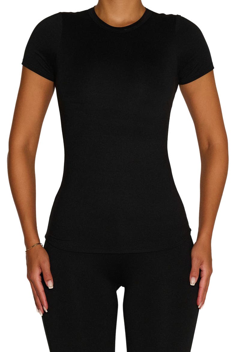 Bare Short Sleeve Crew Top, Main, color, BLACK
