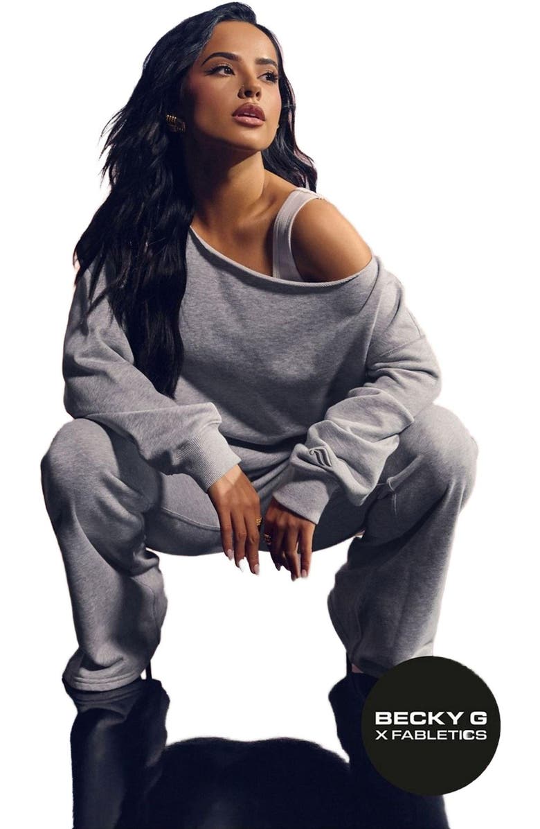 Fabletics Women
s Year Round Terry Off Shoulder Sweatshirt, Alternate, color, Classic Grey Heather