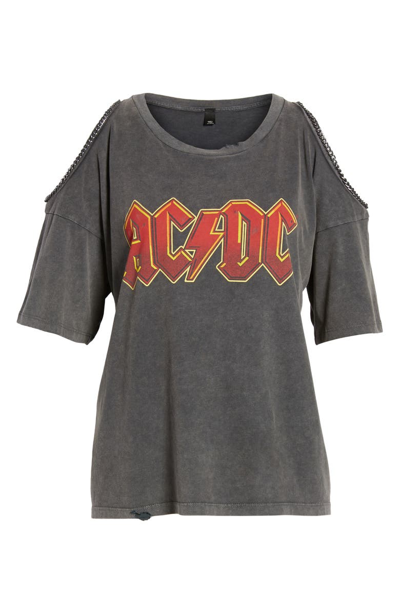 Topshop AC/DC Graphic Cold Shoulder Tee, Alternate, color, 