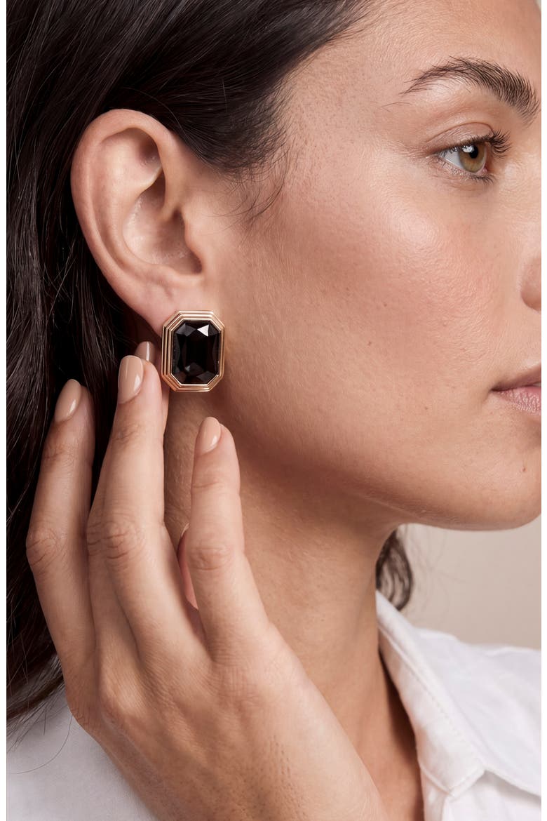 Deco Stud Earrings, Alternate, color, BLACK