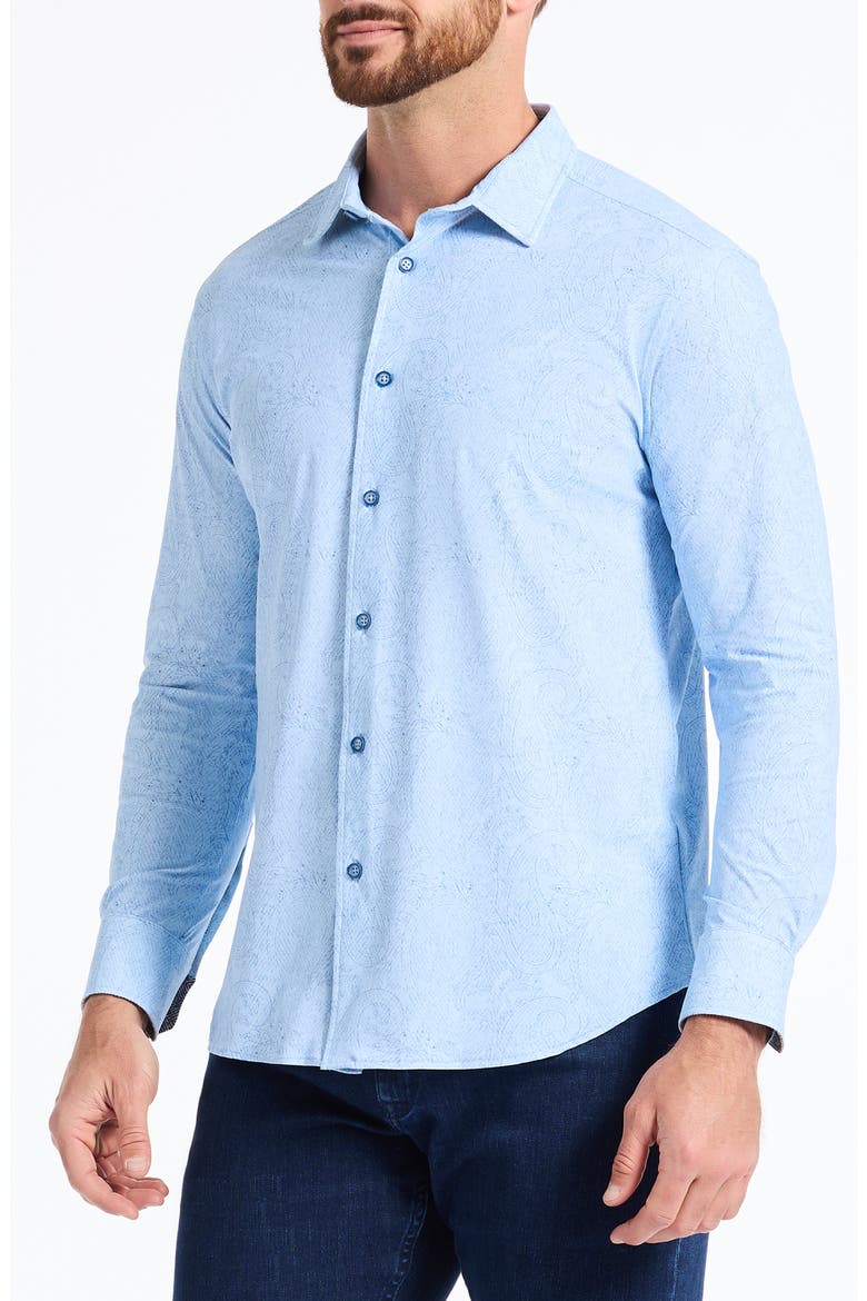 Thurston Paisley Knit Button-Up Shirt, Alternate, color, BLUE