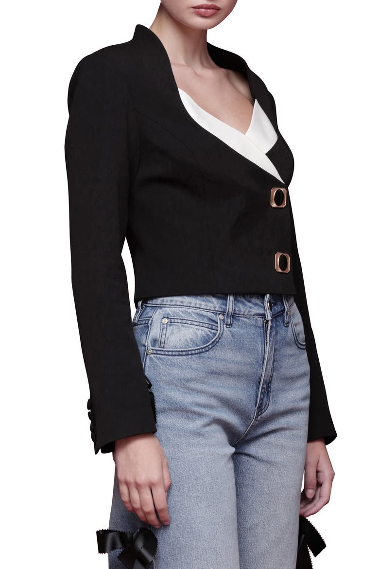 Contrast Lapel Crop Jacket, Alternate, color, BLACK AND WHITE