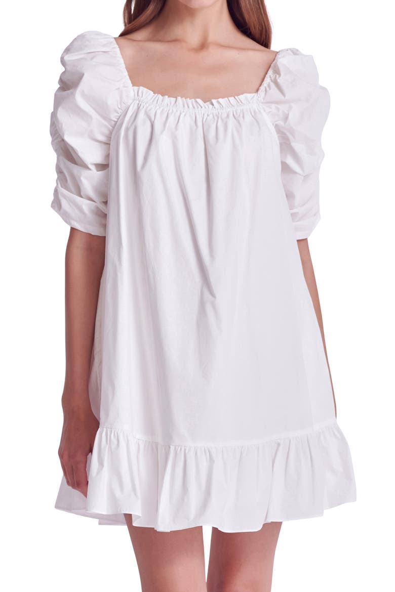 Puff Sleeve Cotton Shift Dress, Alternate, color, WHITE
