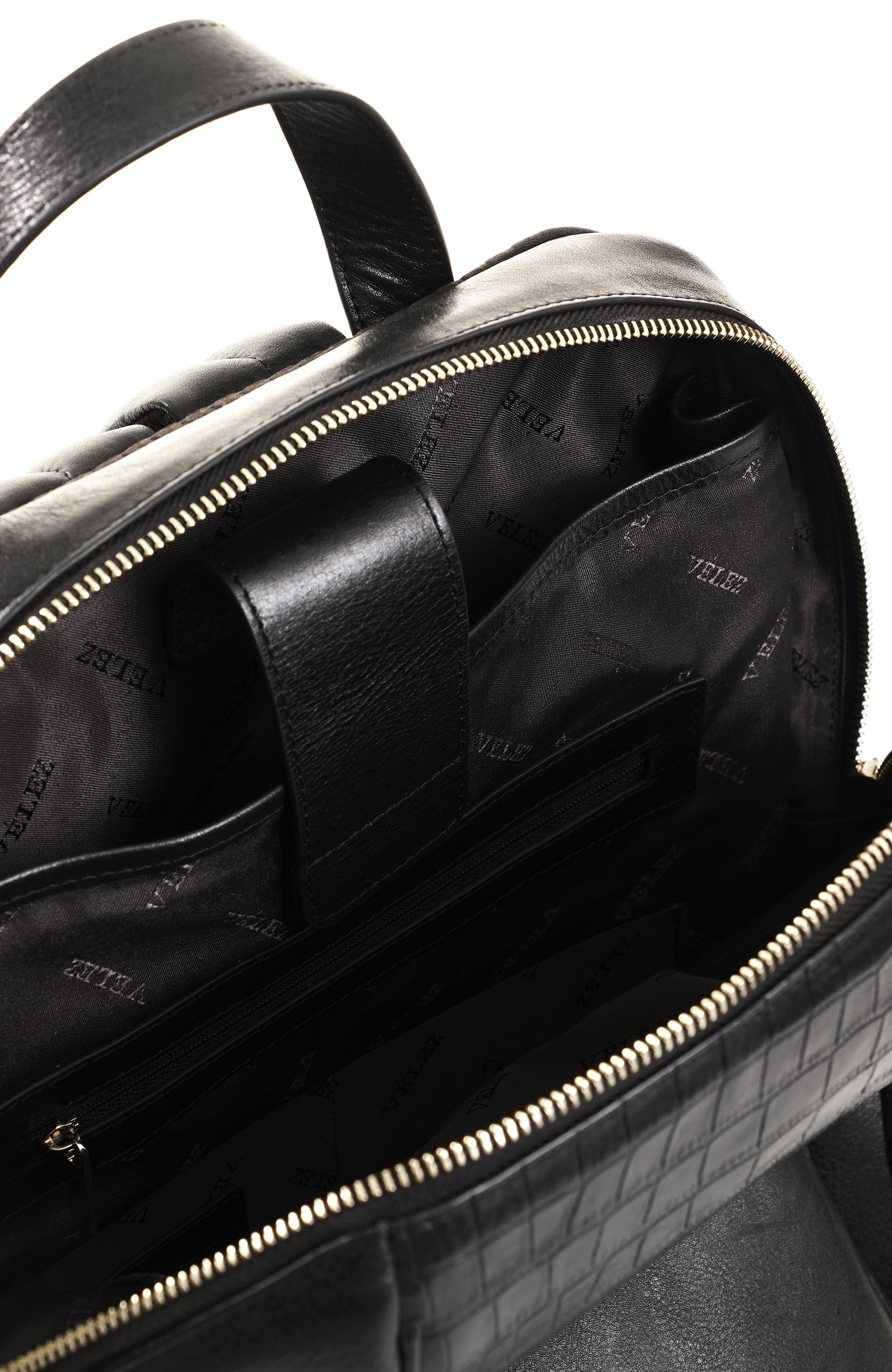Velez Embossed Leather Backpack, Alternate, color, Black