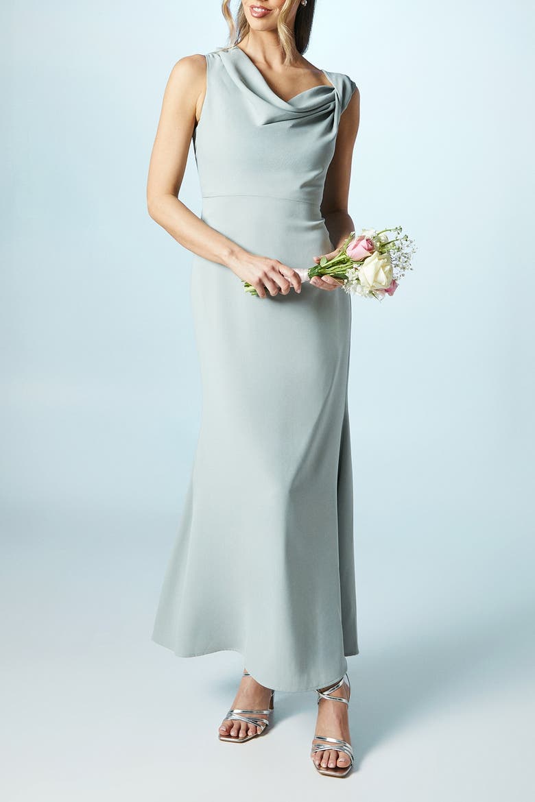 Petite Twist Cowl Neck Bridesmaid Dress, Alternate, color, Sage