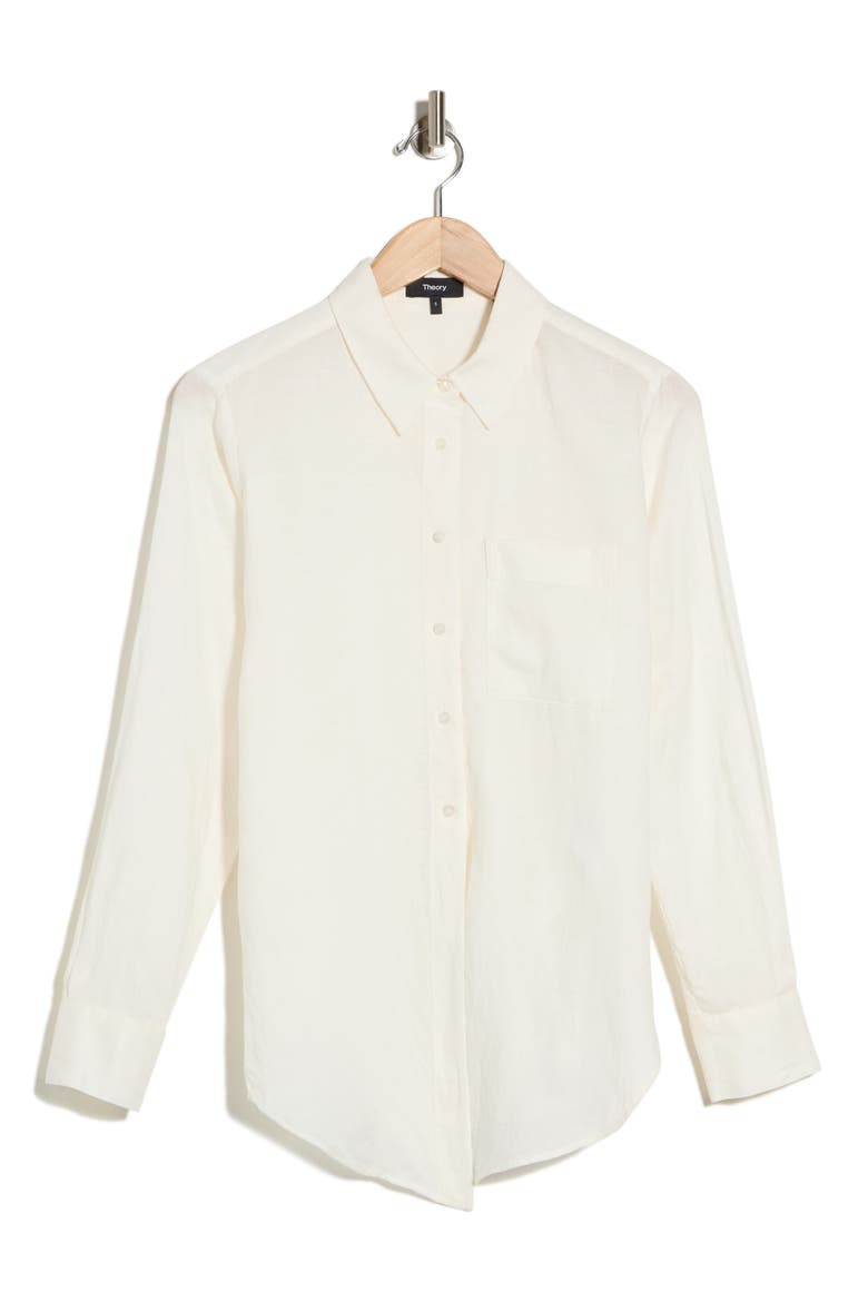 Hekanina Linen Blend Button-Up Shirt, Alternate, color, IVORY