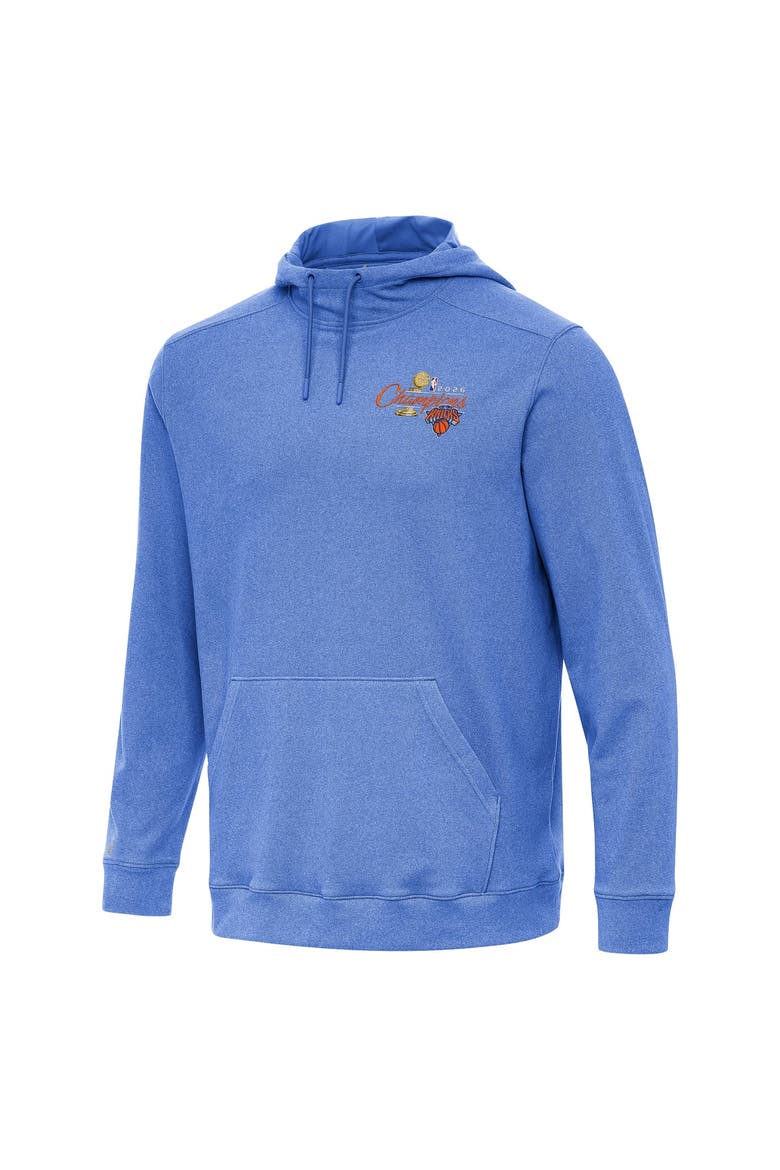 Men's Antigua Heather Blue New York Knicks 2026 NBA Finals Champions Official Cloud Hoodie, Alternate, color, Heather Blue