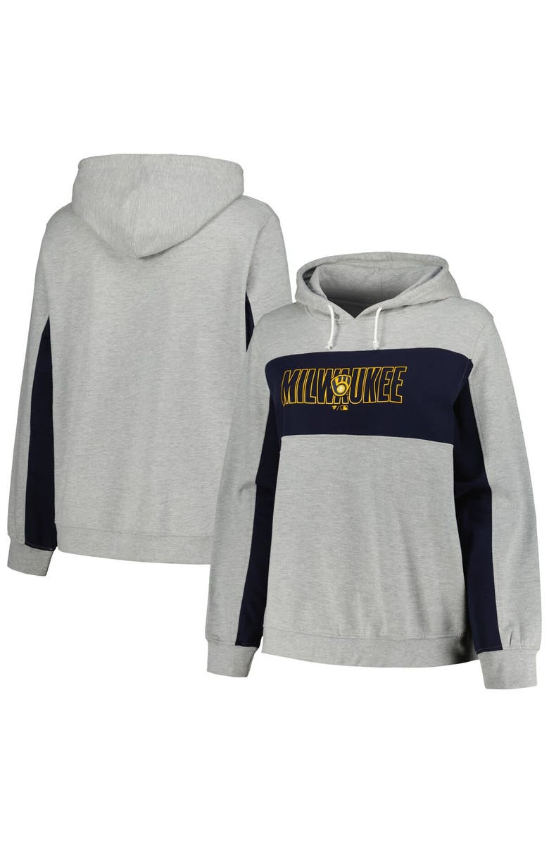 PROFILE Women's Profile Heather Gray Milwaukee Brewers Plus Size Pullover Jersey Hoodie, Alternate, color, Heather Gray
