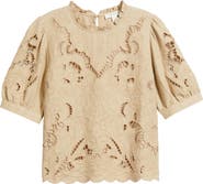 Treasure
Bond Embroidered Cutwork Puff Sleeve Linen Blend Top