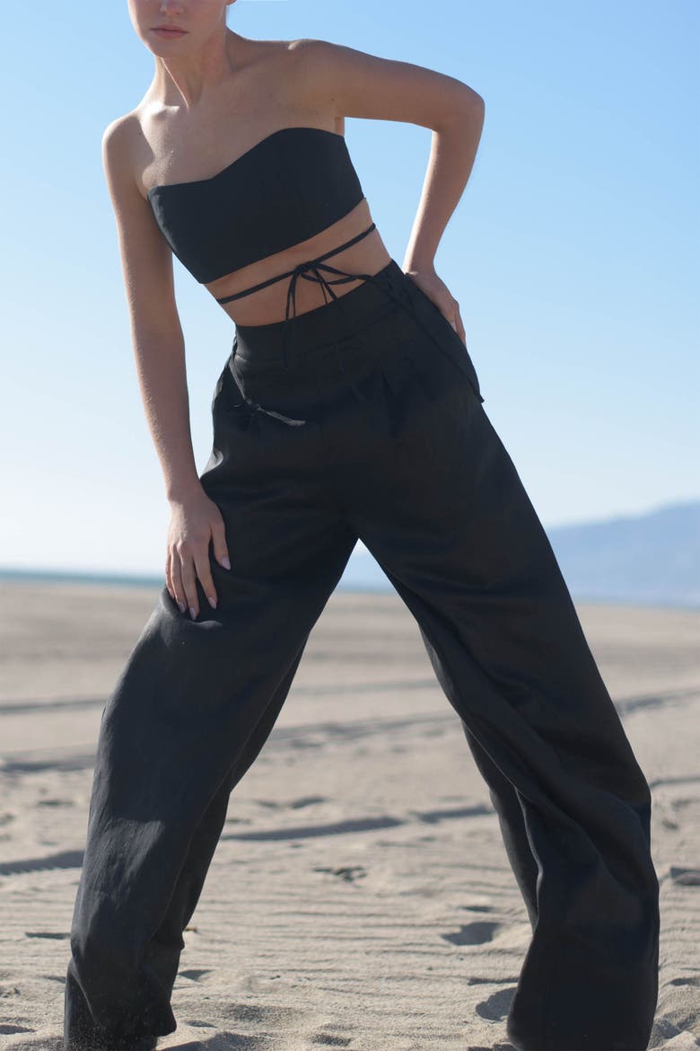 Mia Linen Twill Wide-leg Pants, Alternate, color, Black
