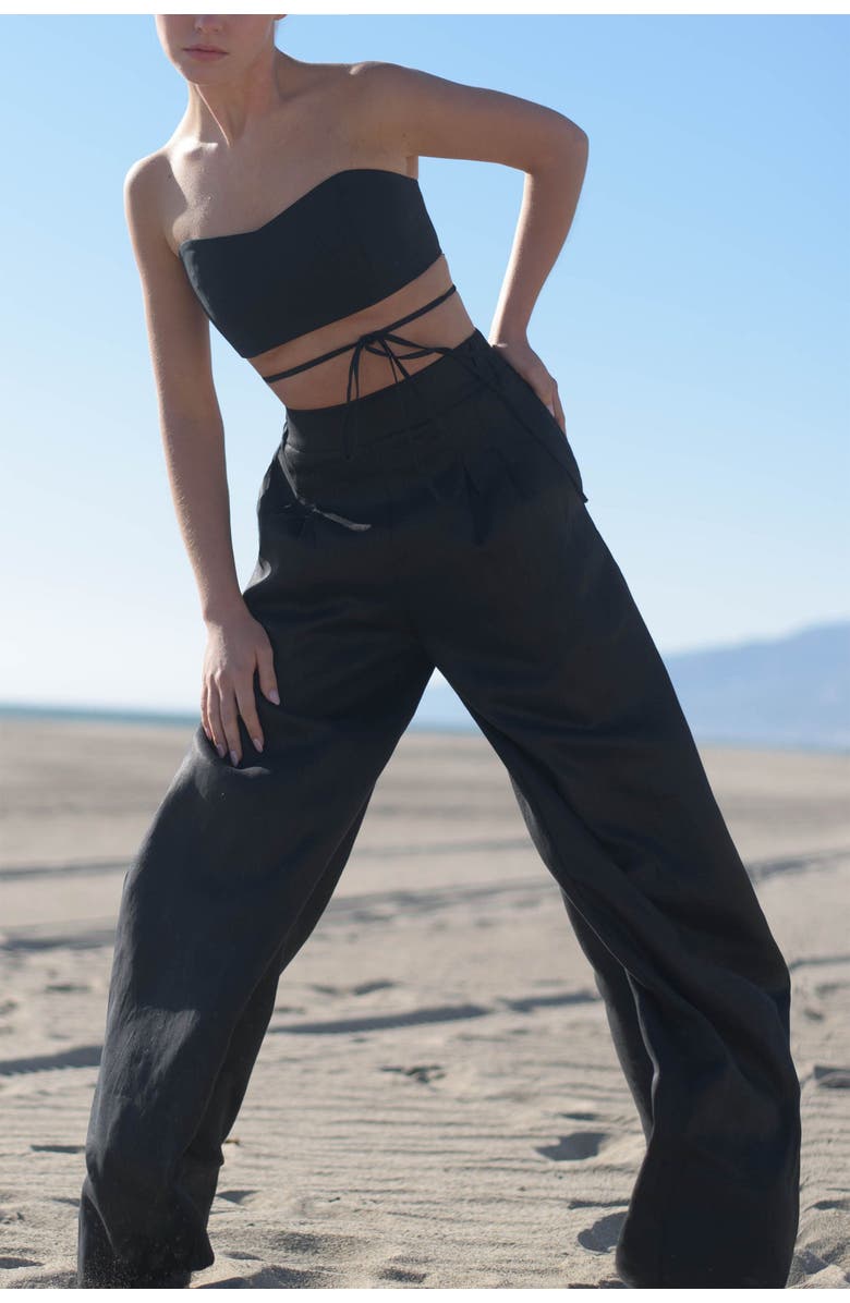 nuaje nuaje Mia Linen Twill Wide-leg Pants, Alternate, color, Black