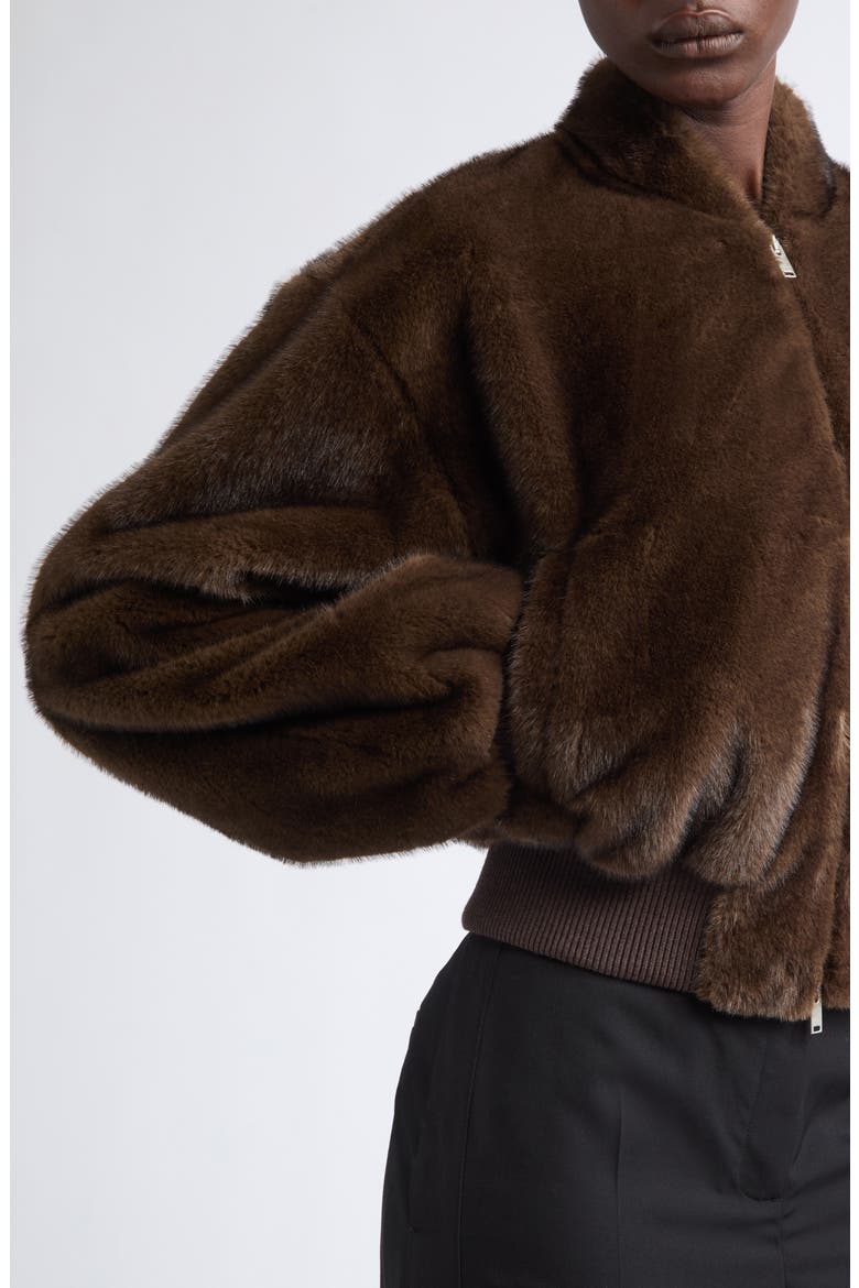 Plush Faux Fur Bomber Jacket, Alternate, color, BROWN
