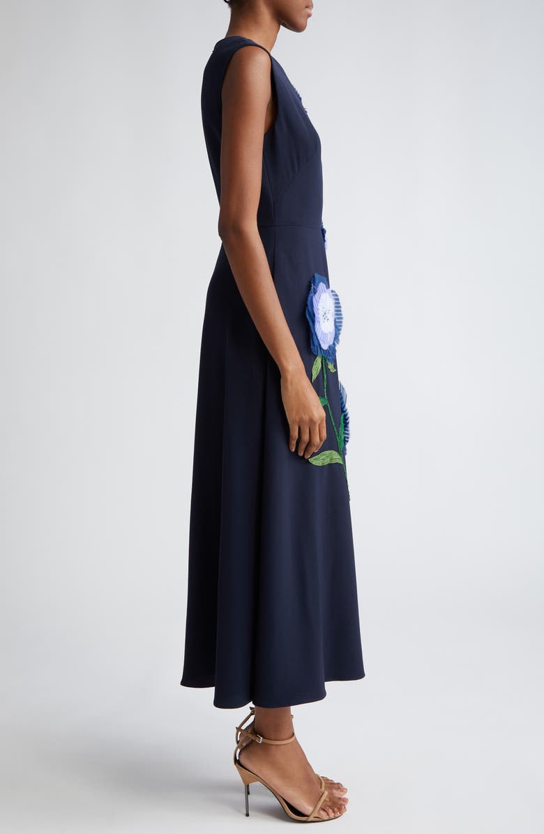 Lela Rose 3D Floral Appliqué Sleeveless Midi Dress, Alternate, color, 