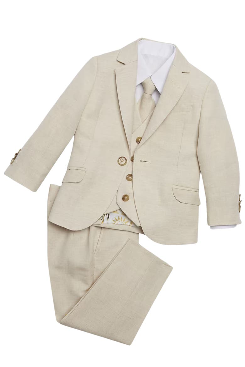 Kids' Oasis 5-Piece Slim Fit Linen Suit, Main, color, Sand