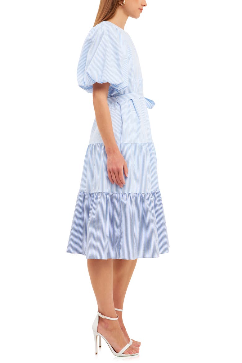 Stripe Puff Sleeve Dress, Alternate, color, BLUE