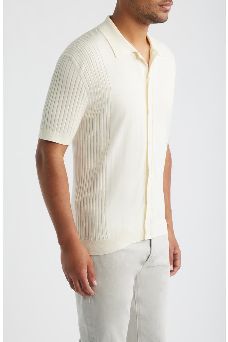 Short Sleeve Button-Up Cotton & Silk Sweater, Alternate, color, SILVER BIRCH