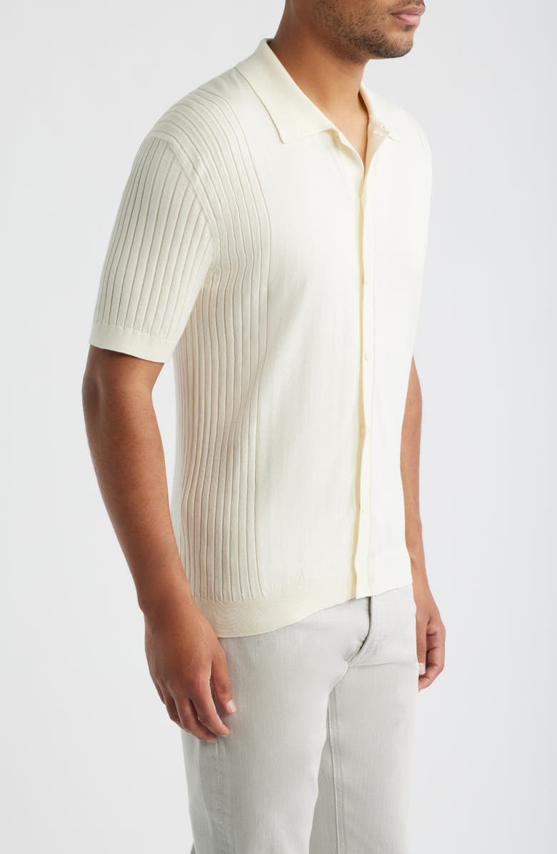 34 Heritage Short Sleeve Button-Up Cotton & Silk Sweater, Alternate, color, Silver Birch