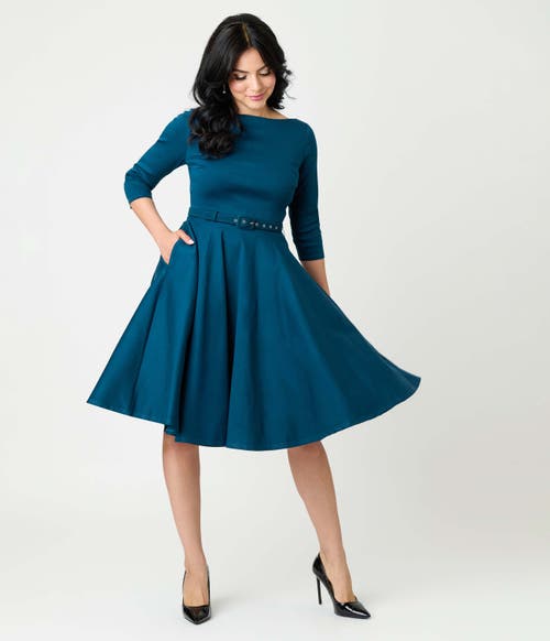Unique Vintage Devon Swing Dress In Blue