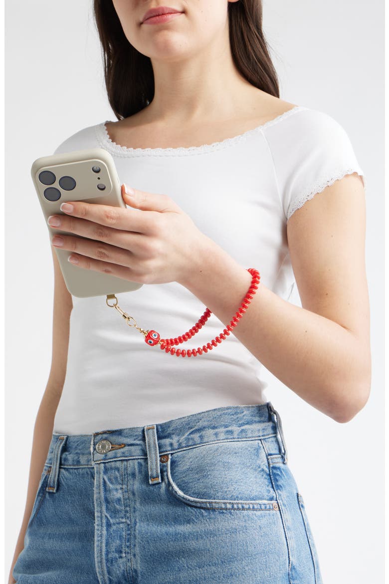 Evil Eye Beaded Phone Wrist Strap, Alternate, color, RED- GOLD