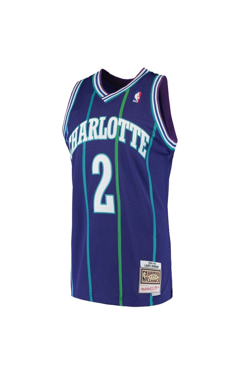 Mitchell & Ness Men's Mitchell & Ness Larry Johnson Purple Charlotte Hornets 1992-93 Hardwood Classics Swingman Jersey, Alternate, color, 