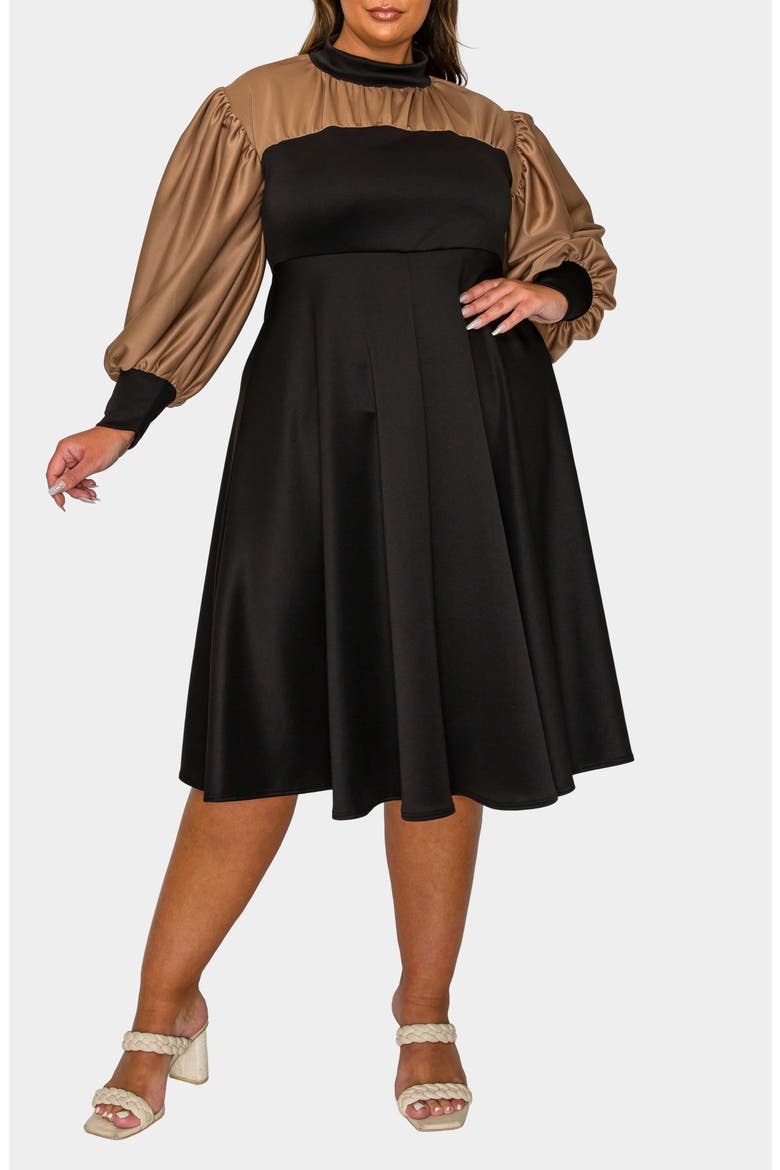 Calissa Colorblock Fit & Flare Dress, Alternate, color, BLACK MOCHA