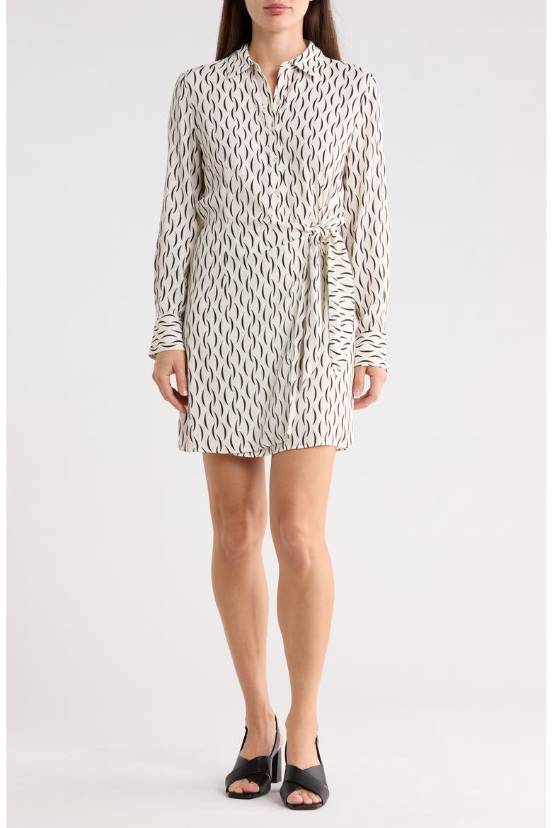 Long Sleeve Wrap Minidress, Main, color, IVORY- BLACK MOON GEO