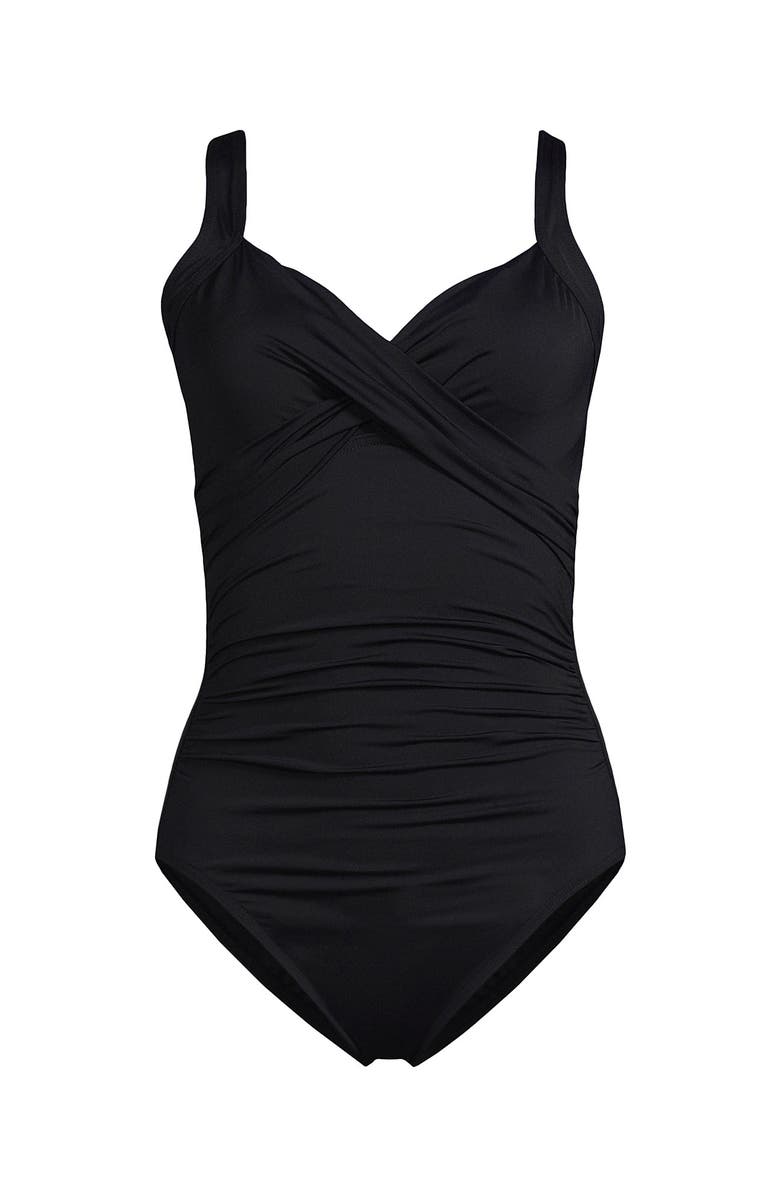 Lands' End Sweetheart Underwire Wrap One Piece Swimsuit, Alternate, color, Black